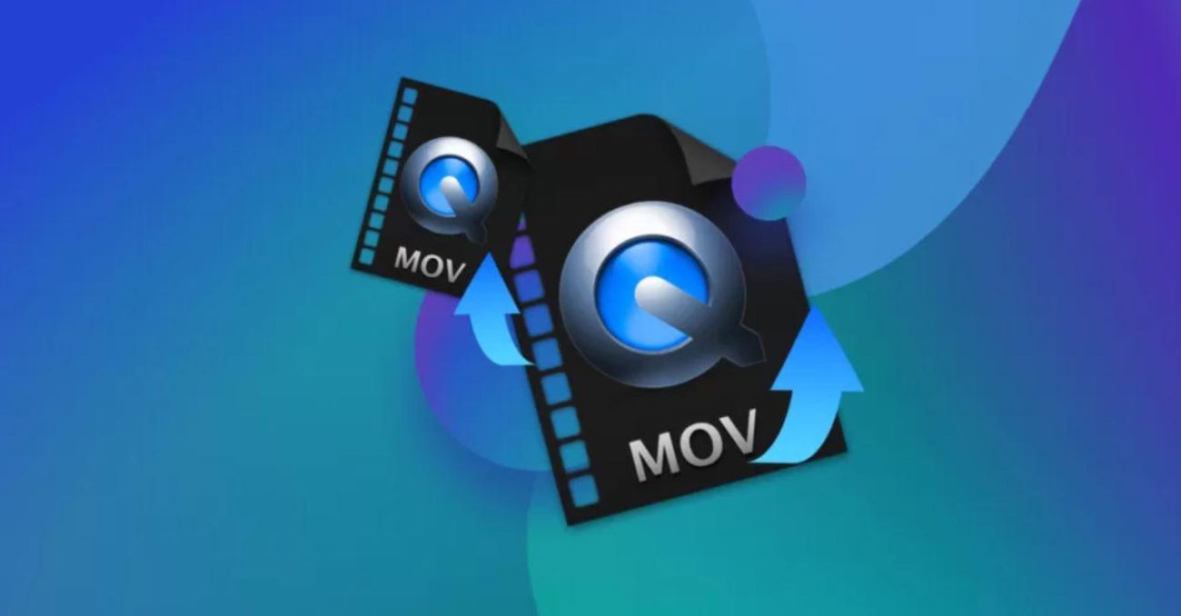 دو مستطیل مشکی رنگ که یک دایره آبی‌رنگ به شکل Q در آنها قرار دارد و به عنوان نمادی از فرمت MOV عمل می‌کند.